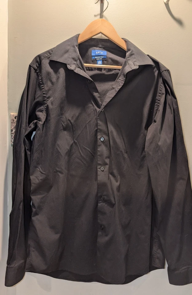 Apt. 9 Premier Flex Mens Dress Shirt Black Slim Fit Collared L 16-16.5 36/37 - Image 1 of 4