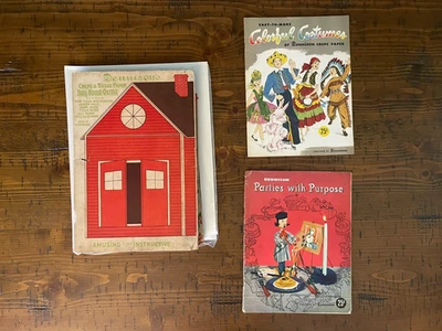 Conjunto y libros vintage de casa de muñecas de papel crepé y pañuelo Dennison's Foto 1 de 4