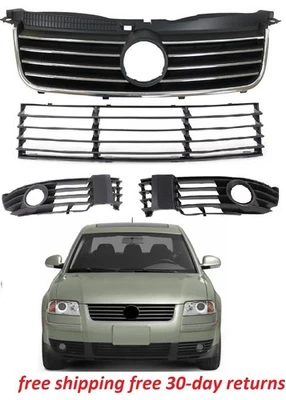 Bumper Face Bar Grille Kit Front For 2001-2005 Volkswagen Passat Fog Light Trim — 第 1/4 张图片