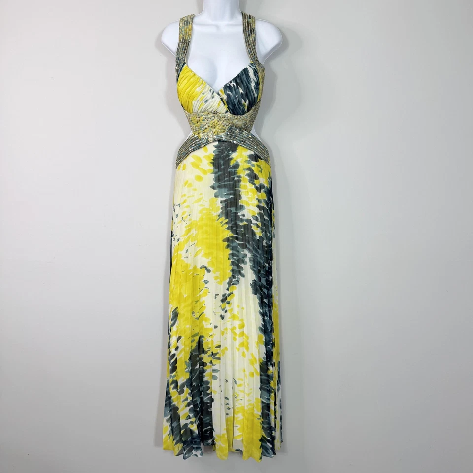 Vestido para mujer Dave & Johnny amarillo gris con cuentas lentejuelas halter espalda cruzada vestido Y2K Foto 1 de 4