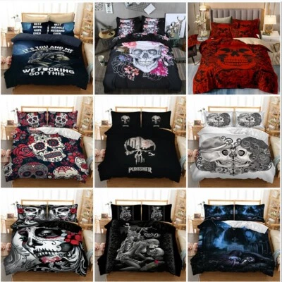 GUIDEAR Gothic Skull Duvet Quilt Cover Bedding Set Pillow Cases Single Double King Size