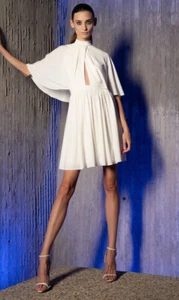 NWOT $395 Halston Alida Open-Front Cape Dress in Chalk M - Picture 1 of 15