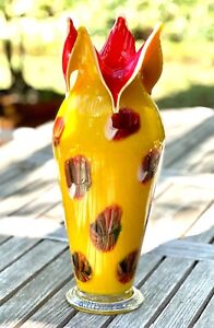 Large 18.5" Essie Zareh Bright Yellow Baijan Art Glass Vase