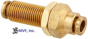 1/4" O.D. Bulkhead Union DOT Tube to Tube Push to Connect Brass <262BHPPDOT-4 - Picture 1 of 3