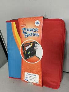 Vintage Retro Staples Red Blue Yellow 1.5” Three Ring Zipper Binder Primary
