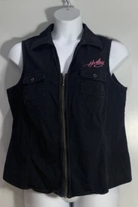 Harley Davidson Women’s black denim zippered embroidered vest size 1W - Picture 1 of 8
