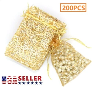 200Pcs 4"x5" Golden Drawstring Organza Pouches Wedding Jewelry Candy Gift Bags - Picture 1 of 11
