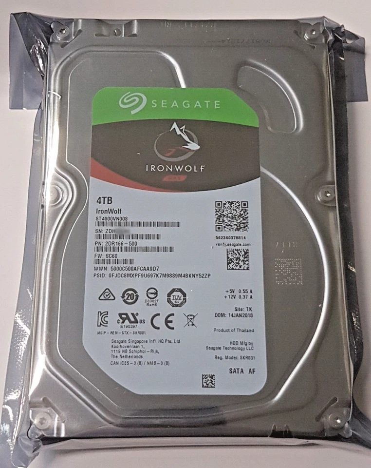 4 TB SATA Seagate Ironwolf Nas HDD ST4000VN008 5900rpm 64MB 3.5 " Hard Drive New - Image 1 of 1