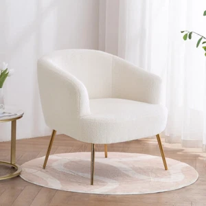 Upholstered Teddy Lambswool Armchair Tub Chair Gold Legs White Singe Sofa Seat - Picture 1 of 11