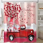 Valentine's Day Shower Curtain, Romantic Gnomes Red Love Heart Tree Truck Bal...