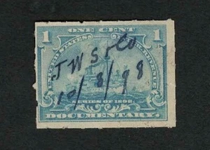 US Revenue 1898 R163 Battleship Documentary Tax Stamp 1c Pen Cancel Used - Picture 1 of 2