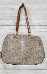 Calvin Klein Womens Triple Compartment Tote Bag Beige Brown Signature Purse Lucy - Picture 1 of 24