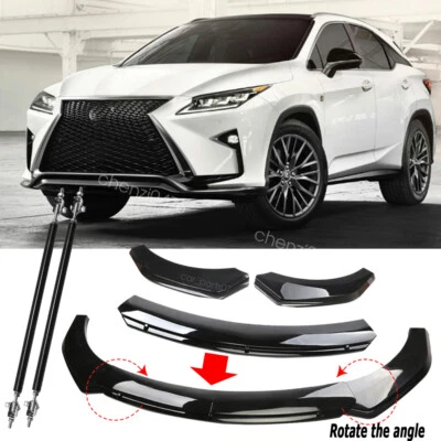 For Lexus RX350 RX350L RX450h Gloss Front Bumper Lip Spoiler Splitter +Strut Rod Foto 1 de 4