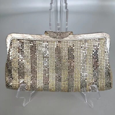 De colección Dos Tonos Oro Plata Cadena Malla Enmarcado Noche Bolso sin asas Cadena Correa Aleta Foto 1 de 4