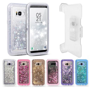 Samsung Galaxy S8+Plus Liquid Glitter Quicksand Shockproof Case & Belt Clip  - Picture 1 of 13