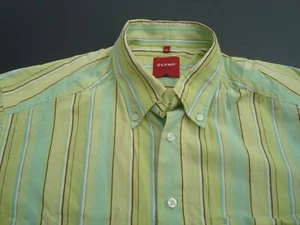 Camisa de manga corta para hombre Olymp Novum talla M cuello con botones verde amarillo a rayas - Imagen 1 de 6