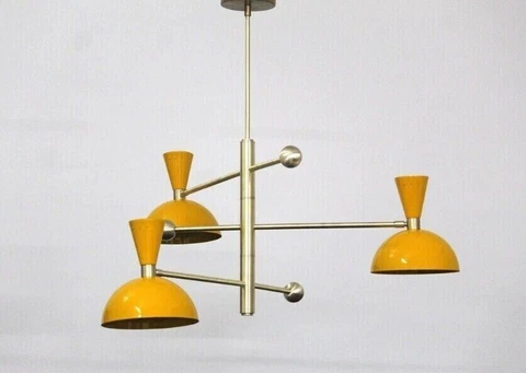 Handcrafted Inspired 3 Arm 3 Light Modern Mid Century Brass Chandelier Luminaire Cover