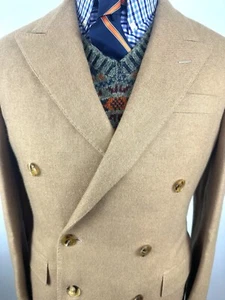 $1998 Polo Ralph Lauren 42R Italy Camel Cashmere Double-Breasted Sports Jacket - Picture 1 of 15