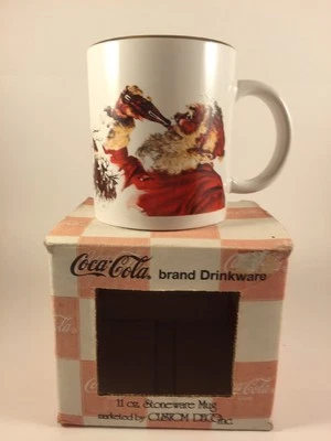 Taza Coca-Cola retro vintage borde dorado Santa con trineo de gres 11 oz Foto 1 de 4