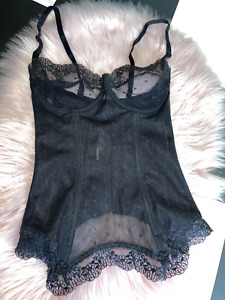 Sexy 80s Vintage Black Lace Basque 34B By Lovable