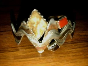 SUPERB HEAVY HANDMADE STERLING SILVER BRACELET - SOUTHWESTERN STONES  - Picture 1 of 4