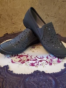 JBU by Jambu Women's Comfort Casual Floral Oxford Flat. Grey W/Pink Thread NWT - Picture 1 of 13