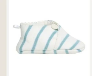 Cotton teal striped booties Slip on with button Age 0-3 months BNWT by MandCo - Picture 1 of 2