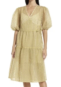 Topshop Women's Sz 8 Sheer Puff Sleeve Wrap Midi Dress Daisy Print - Picture 1 of 8