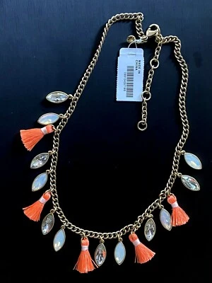 Collar J.CREW Cadena Neón Naranja Borla Flecos Cristal Dijes Tono Dorado Nuevo con Etiquetas  Foto 1 de 4