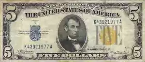 1934-A $5 Sm Size Silver Certificate, Emergency Issue WW2 North Africa, Circ - Picture 1 of 2