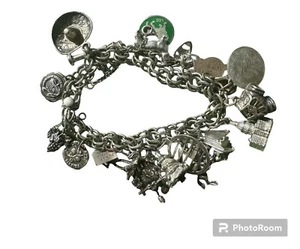Sterling Silver #925 Charm Bracelet link 18 Charms - Picture 1 of 24