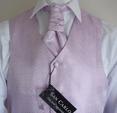 NEW MEN`S LILAC GEOMETRIC DESIGN QUALITY WEDDING WAISTCOAT SET - Image 1 of 4