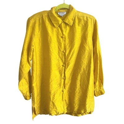 Top delantero vintage Henri Bendel amarillo seda Shantung botón 6 Foto 1 de 4