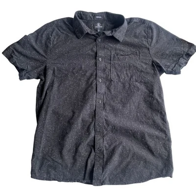 Volcom Men's Collared Short Sleeve Button Up Shirt Black & White Extra Large XL - Image 1 of 4