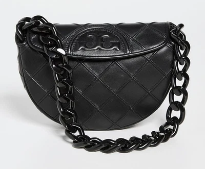 NWT TORY BURCH $498 MINI FLEMING SOFT CRESCENT CROSSBODY BAG IN BLACK - Image 1 of 4