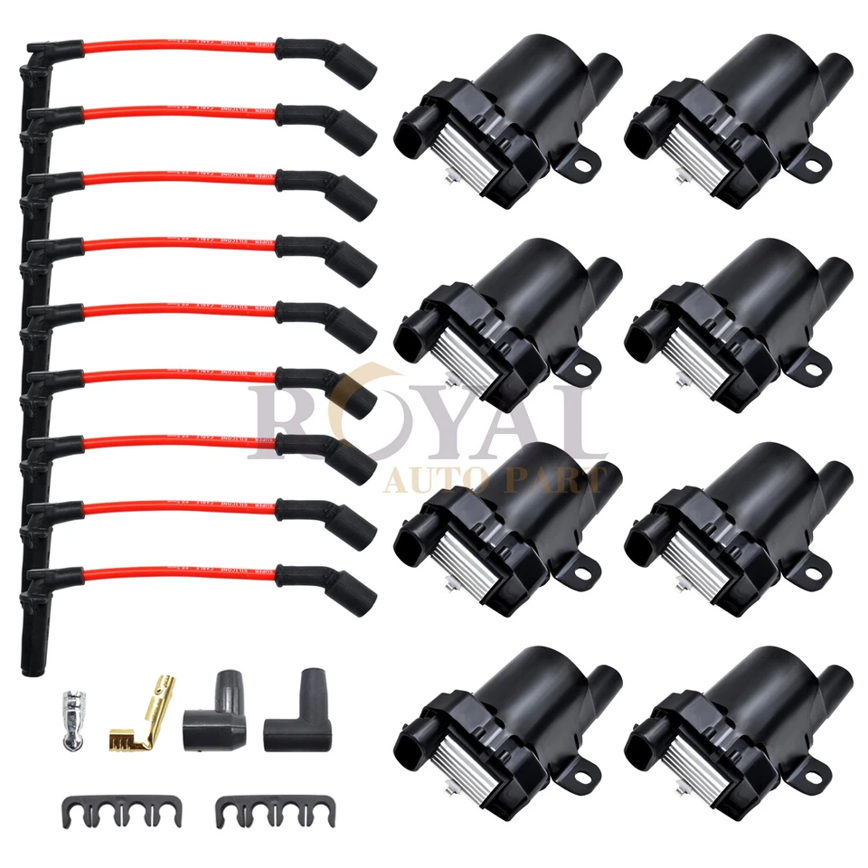 Round Ignition Coils & Spark Plug Wire Fit Chevy Silverado 1500 GMC UF262 D585 - Image 1 of 4