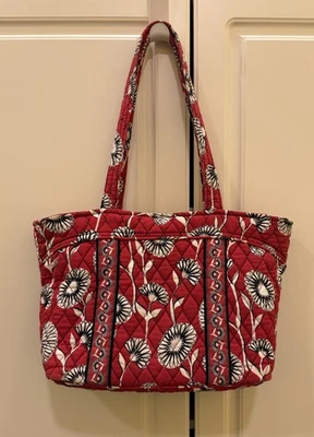 Vera Bradley Deco Daisy Tote Bag Red Black White Floral Purse Quilted Bag 12x9.5 - Image 1 of 4