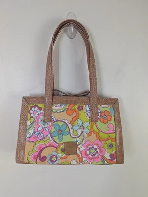 Liz Claiborne 亮花钱包 长方形手提包 单肩包 绿色 粉色 13x9 — 第 1/4 张图片