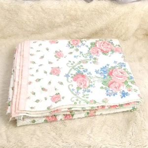 Vintage Blanket Satin Trim White Pink Floral Cottagecore 70 X 88 Queen Bed - Picture 1 of 9