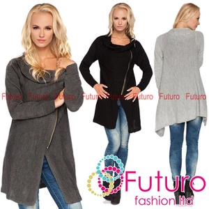 Blazer largo grueso para mujer con cremallera asimétrica cárdigan suéter tallas 8-14 MV151 - Imagen 1 de 5