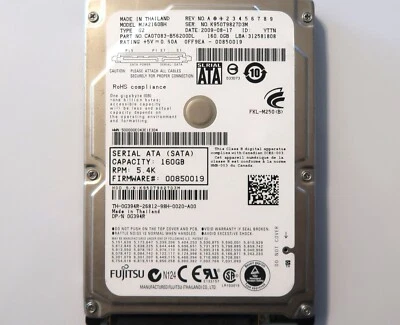 Fujitsu MJA2160BH G2 CA07083-B56200DL 0FF9EA-00850019 160gb 2.5" Sata 2009-08-17 - Image 1 of 2