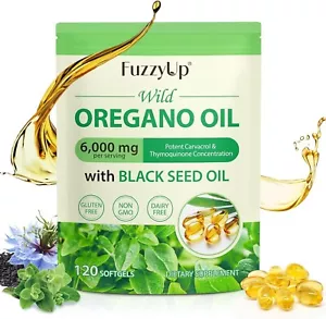 100% Pure Essential Oil of Oregano 120 softgel with black seed oil 6000mg 12/27 - Picture 1 of 1