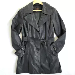 Dana Buchman Jacket Womens Medium Black Rain Wind Breaker Animal Print Belted M - Picture 1 of 9