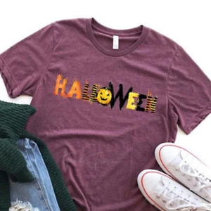Halloween T-shirt Bella Canvas Adult Medium Jack o Lantern Pumpkin Costume Tee - Picture 1 of 2