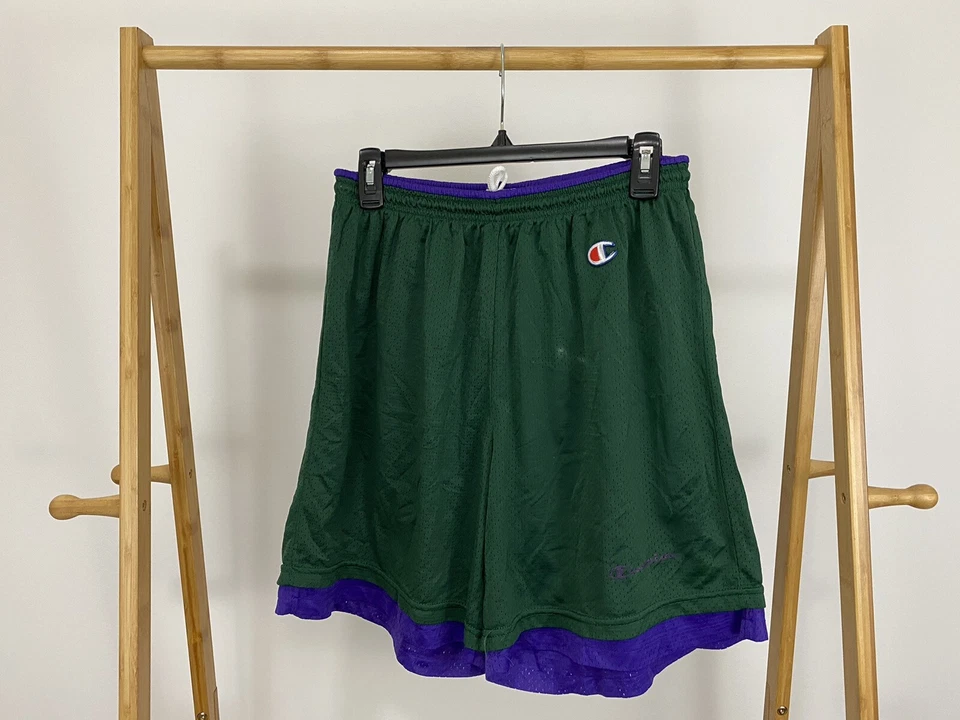 VTG Champion Milwaukee Bucks Mesh Two Tone Script Shorts Size L USA - Image 1 of 4