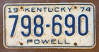 Kentucky 1974 POWELL COUNTY License Plate # 798-690