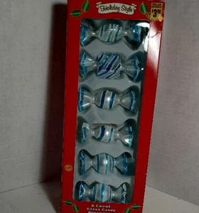 Juego de 6 adornos de caramelo de vidrio brillante azul Navidad 3"+. - Imagen 1 de 4