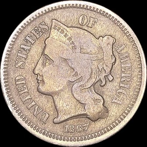1867 3C Nickel Three-Cent Piece Uncertified Circulated - Picture 1 of 2