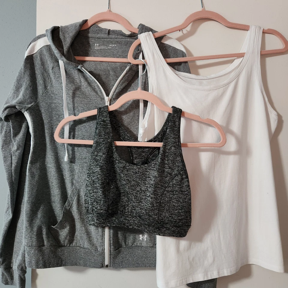 Lote (3) Under Armour Sudadera con Capucha Cremallera Lg Pendelton Camiseta sin Mangas L Tek Gear Sujetador Deportivo Lg Foto 1 de 4