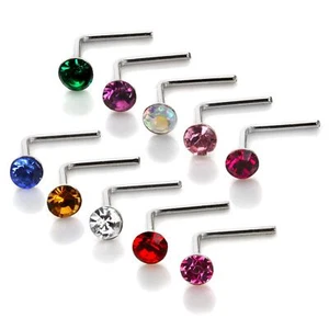 Sterling Silver 2.8mm Round CZ Crystal Nose Stud L Pin Studs Piercing - Picture 1 of 45